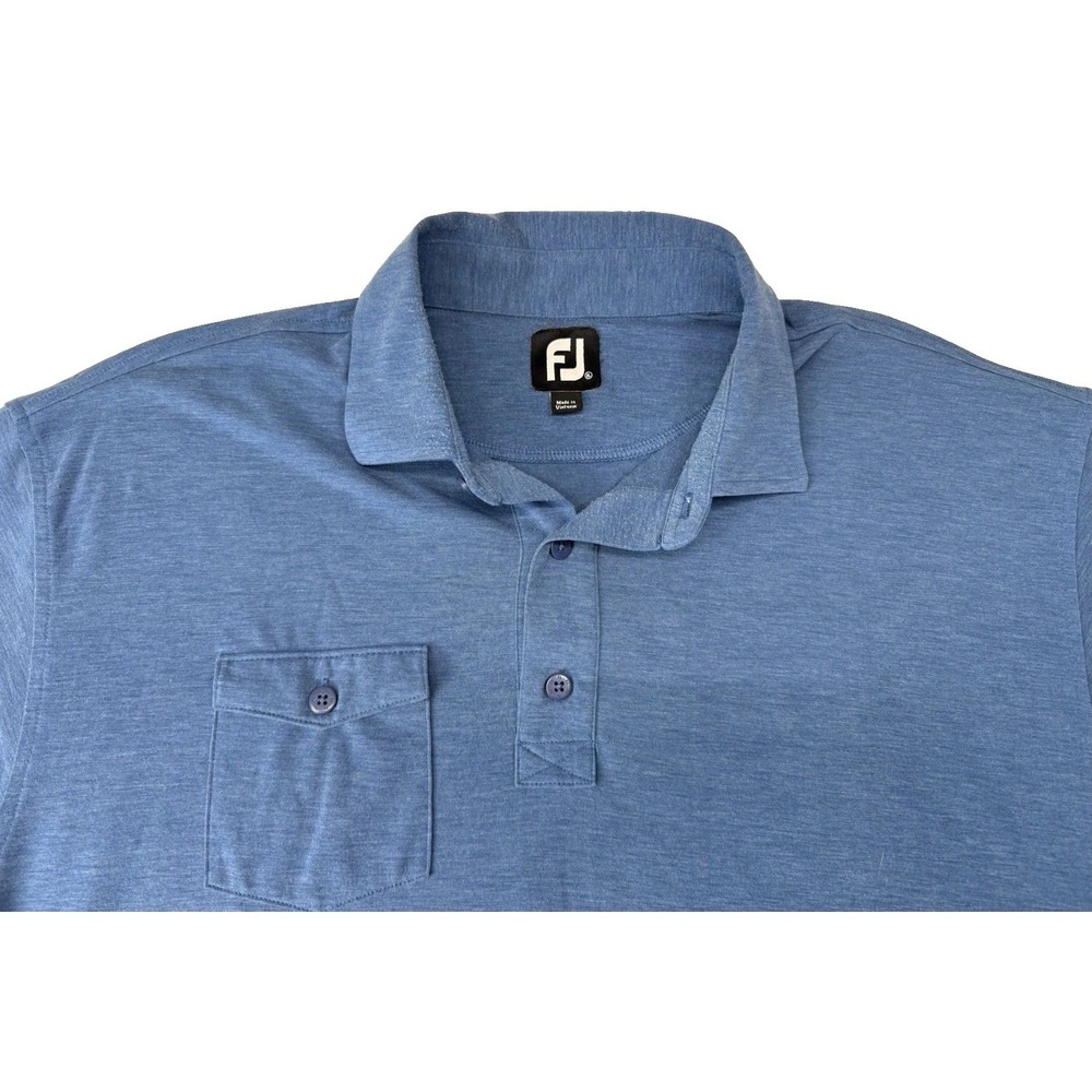 Footjoy Men Polo Golf Shirt Athletic Fit Poly Blend Blue Pocket Short Sleeve XL - Picture 3 of 6